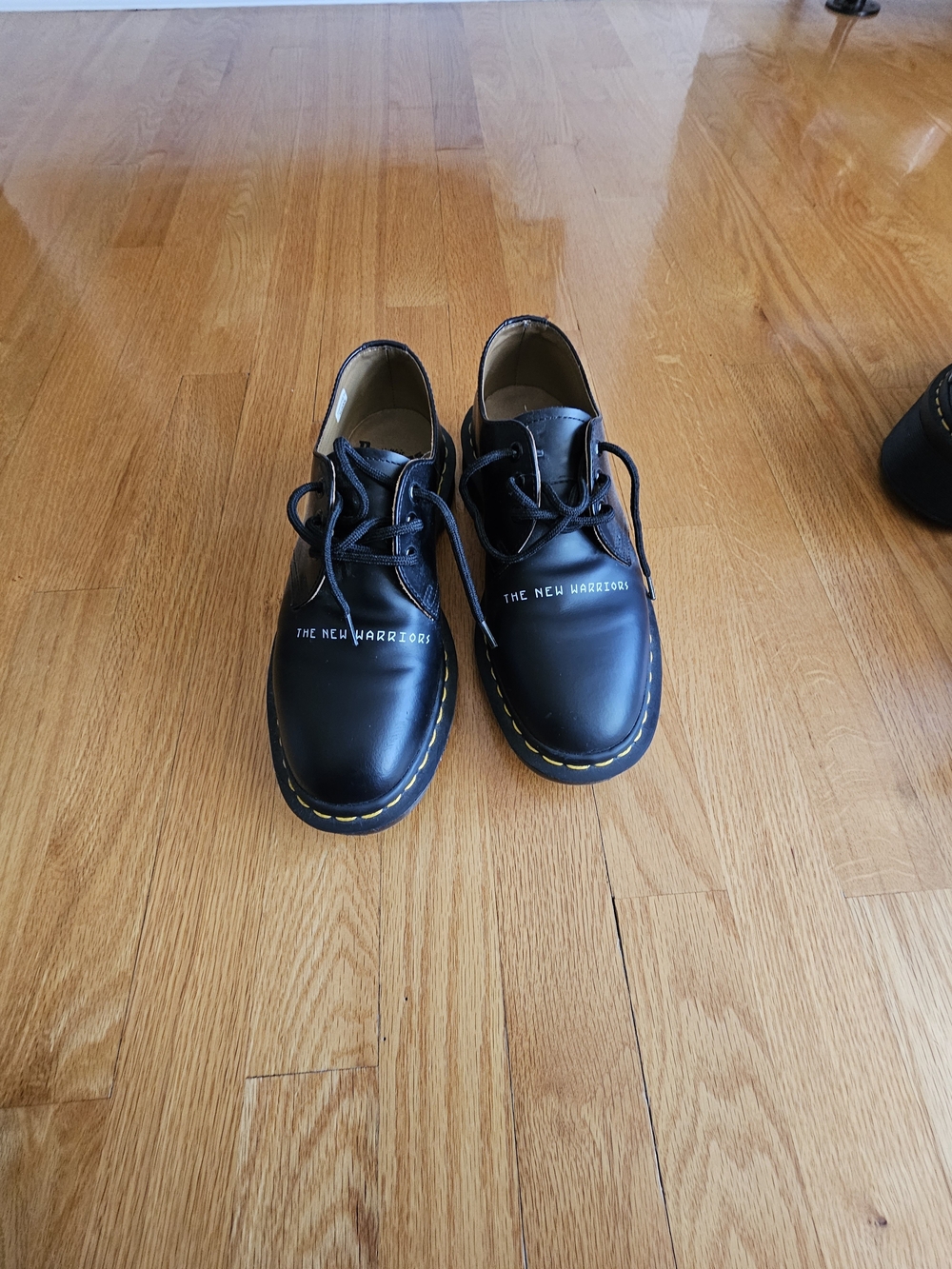 Dr. Martens Black Leather Derby Shoes with Yellow Stitching